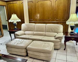Italian leather sofa and ottomans