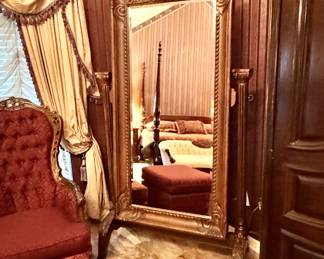 Carved mahogany full length cheval mirror