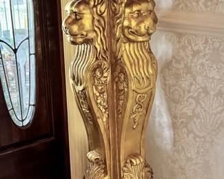 Italian neoclassical gilt lion head pedestal