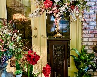 Neoclassical style pedestal, large floral arrangement