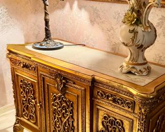 Ornate Italian gilt marble top sideboard