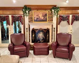 Relax the Back leather electric recliners and ottoman - one not operational