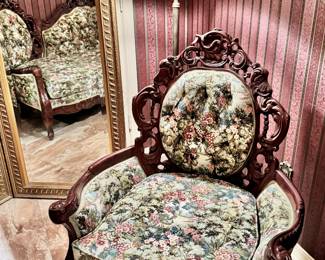 Victorian style tapestry upholstered chair