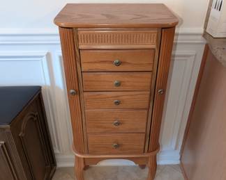 free-standing wooden jewelry armoire - sides open and top opens