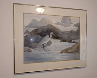 Gorgeous heron painting, jetties - Local artist, retired painting
