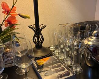 Nice wine glasses and beer glasses