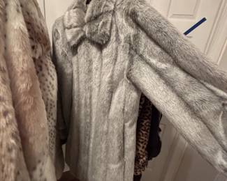 Dennis Basso silver gray faux fur jacket