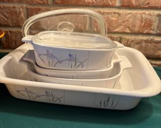Vintage Corelle bakeware, purple flowers