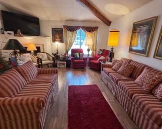 Flexsteel sofas with red striped upholstery