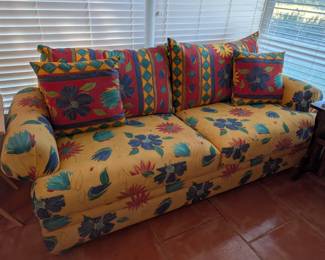 Colorful, tropical queen-size sleeper sofa