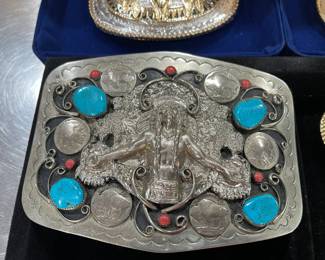 silver turquoise Native American belt buckle