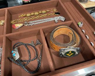 Freemason belt buckle and a bolo tie