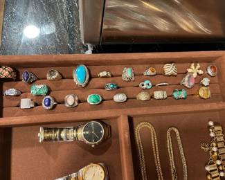LOTS OF COSTUME JEWELRY AND WATCHES - All Sterling rings!