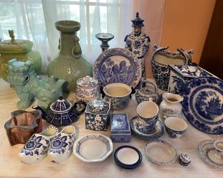 Great blue and white collectibles and dishes