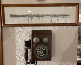 Vintage phone and wall art