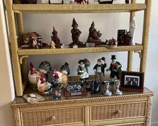 Wicker dresser, bookshelf, and littles