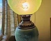 Vintage Uranium glass electrified oil lamp
