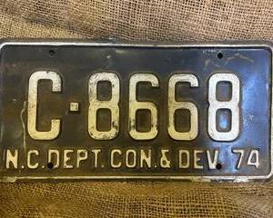 1974 N.C. DEPT. CON. & DEV License Plate