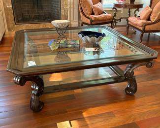 Oversized Wood & Glass Coffee Table