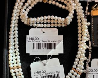 14k 3-Strand Pearl Bracelet(BL), 14k Pearl Necklace (BL)