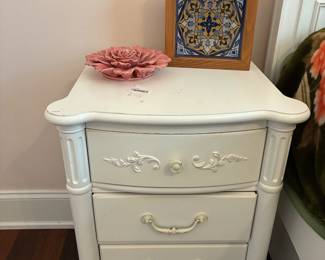 White Side Table, Ceramic Flower Wall Art