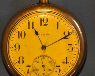 51 AntiqueElginOpenFacePocketWatchWithEnamelDial