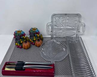 58 2MimingGerberKnives3CrystalPlattersand2CandleSticks