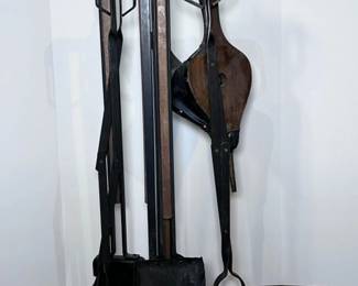 139 ModernWroughtIronandWoodFireplaceTools