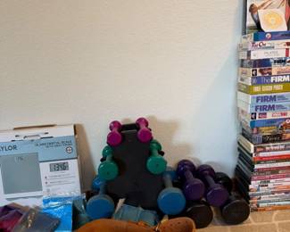 45 LeatherWeightBeltHandWeightSetScaleDVDsVHS