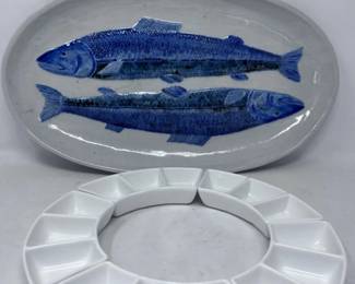 234 RoyalDelftFishPlatter5PieceCondimentServeWare