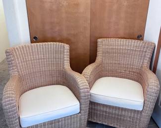 135 2WorldMarketRattanChairsWithWhiteRemovableCushions