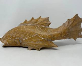 31 HandCarvedWhitewashedWoodKoiFishSculpture
