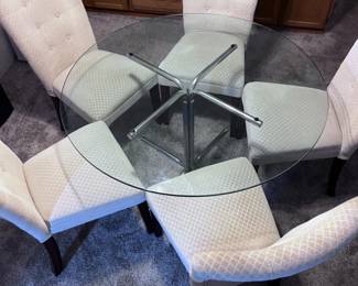 245 CircularGlassDiningTableWith6Chairs