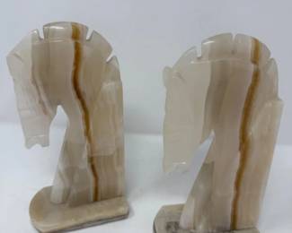 27 2OnyxCarvedHorseHeadBookendsorStatues