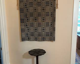 Hand Loomed Coverlet, Small Table with carved top