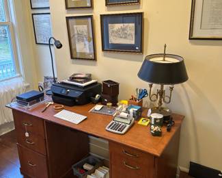 Selection of Albert Lane sketches, office Desk and supplies