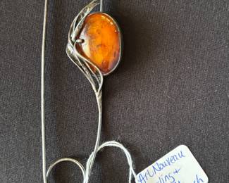 Art Nouveau Sterling & Amber Broach