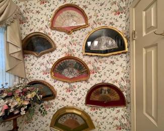 Antique framed fans- fans have been relocated throughout the house for easier viewing