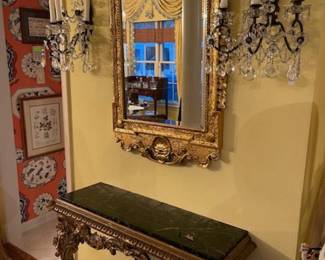 Gesso/gilt table, marble cracked on top, still functional and beautiful