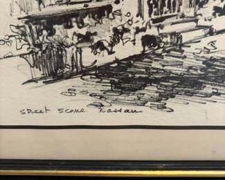 125. Pair of Framed Pen and Ink Nassua Street Scene Art