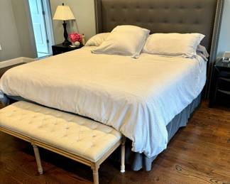 66. Grey Upholstered King Bed (56")
