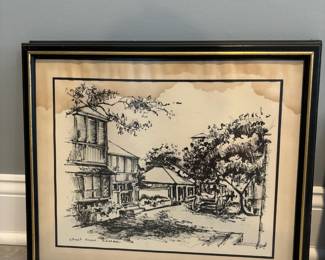 125. Pair of Framed Pen and Ink Nassua Street Scene Art