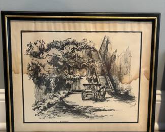 125. Pair of Framed Pen and Ink Nassua Street Scene Art