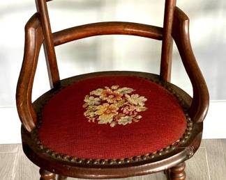 105. Antique Chair w/ Red Needlepoint