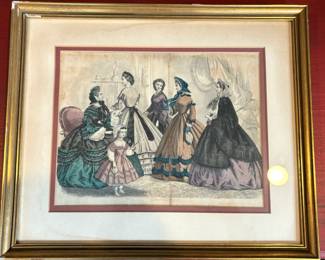 126. Vintage Hand Tinted Framed Fashion Print