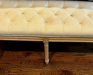 123. Tufted Bench w/Carved Wood Base