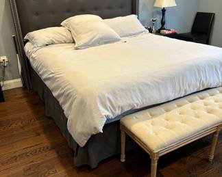66. Grey Upholstered King Bed (56")