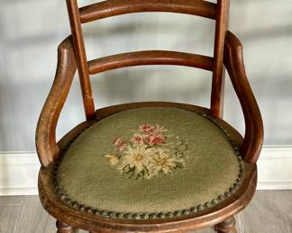 105. Antique Chair w/ Olive Needlepoint