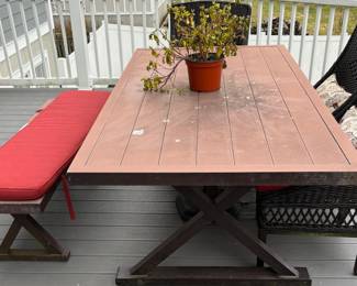 25. Set of 4 All Weather Wicker Side Chairs
26. Metal Dining Table and Bench