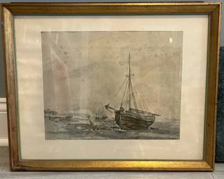 87. Framed Watercolor of Boat (23" x 18")